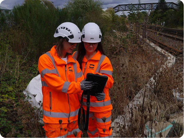 Railway workers in hi-vis clothing